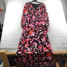 Guess Maxi Dress Size 4 Floral Black Lightweight Long Sleeve Lined NWT