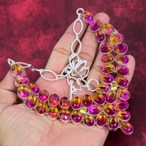 Bi-Color Tourmaline Gemstone Handmade 925 Sterling Silver Jewelry Necklace - Picture 4 of 5