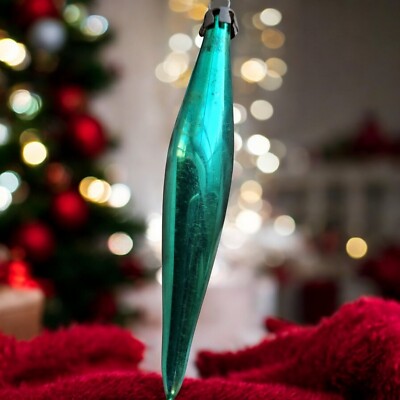 2 Vintage Christmas Mercury Glass Teardrop Ornaments Emerald Green