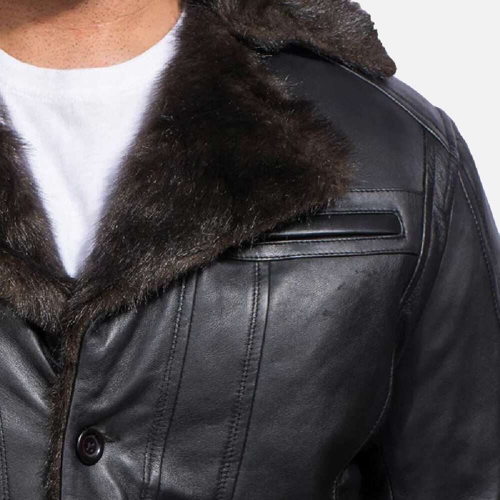 Furcliff genuine black sheep leather coat new style fully fur