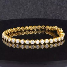 10K Yellow Gold 4.5Ct Round Cut Lab Grown Diamond Bezel Set Tennis Bracelet 7.5"