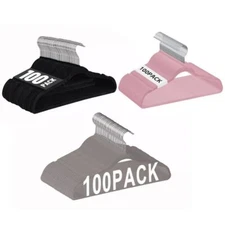 100Pack Premium Non-Slip Flocked Velvet Hangers 360° Clothes Hangers 3 Colors