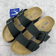 Birkenstock Arizona Birkibuc Black Soft Footbed Leather Sandals - Select Size