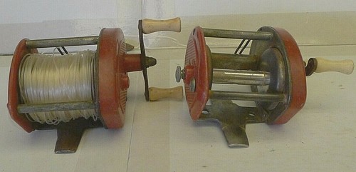 2 Stück Angelrolle Pat Pend Made in U.S.A. Markenlos roter Körper Vintage - Bild 6 von 9