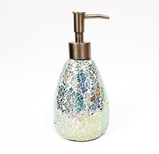 GREEN BLUE GLASS MOSAIC PEAR SHAPED BATHROOM SOAP+LOTION DISPENSER+SILVER PUMP