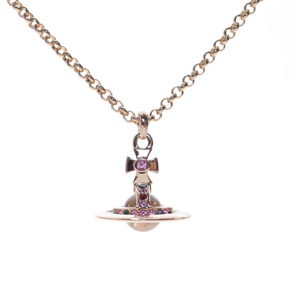 Vivienne Westwood Pendant Necklace Ladies Orb Motif 3D Crystal Pave Pink Gold