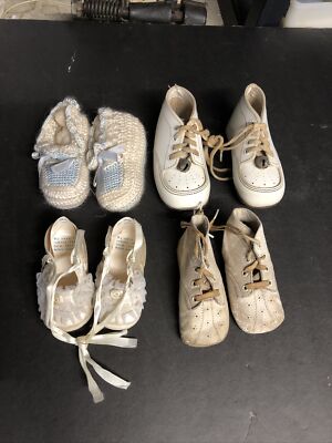 Lot of 4 Pair Baby Shoes -leather-crotchet-Mrs Day s  Ideal  size 1