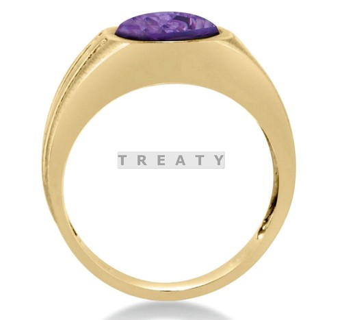 Amethyst Oval Cut With 925 Sterling Silver Gold Plated Ring For Men's #119 - Picture 3 of 6