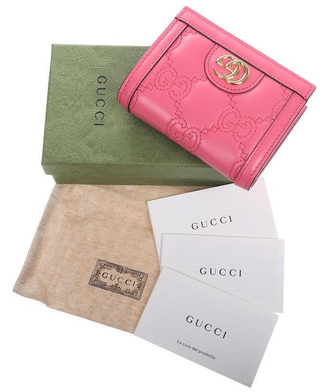 24PF new/GUCCI GGマーモントレザーウォレット Wallet Pink NEW GUCCI GG MARMONT BRIGHT PINK MATELASSE LEATHER FOLDED
