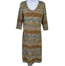 Vintage 90s Dress Womens Size M Earth Tone Neutral Floral Crochet Overlay