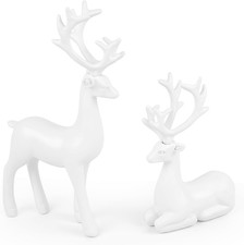 2 Pcs Christmas Resin Deer Statue Reindeer Figurines Elk Statues Deer Decoration