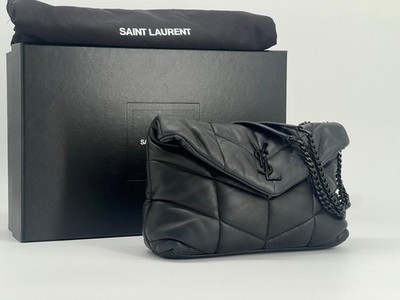 Saint Laurent Toy Puffer Black on Black Leather Shoulder Bag Authentic 