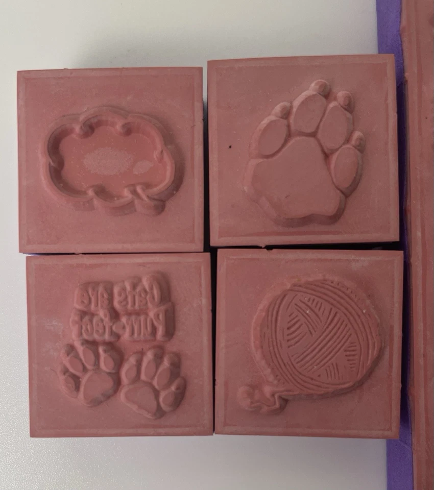 Raro~Marco de sello de goma para gatitos juguetones~Burbuja de hablar~Patas~Bola de hilo~Gatos~Espuma Foto 3 de 4