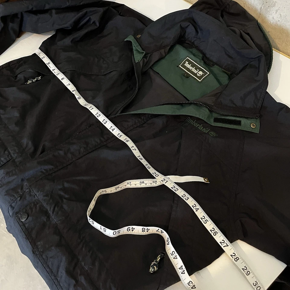Vintage 1997 Timberland Large Black Green Windbreaker Rain Jacket Hooded Crinkle - Image 3 of 4