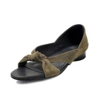 Women's Real Suede Leather Open Toe Low Block Heel Sandals Bowknot French Style