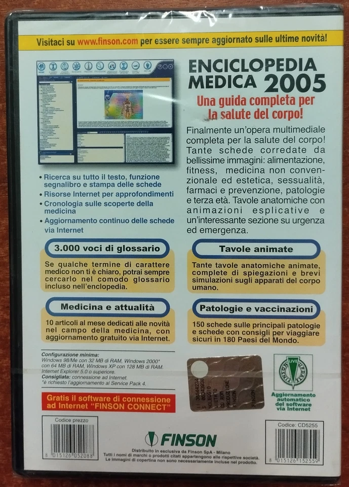 PC CD-Rom - ENCICLOPEDIA MEDICA 2005 -Ed. FINSON 2004 Blisterato windows 98 a XP - Immagine 3 di 3