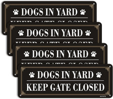 4 Pack Dogs in Yard Please Close Gate Sign, 10x3.5 inches Aluminum Reflective...