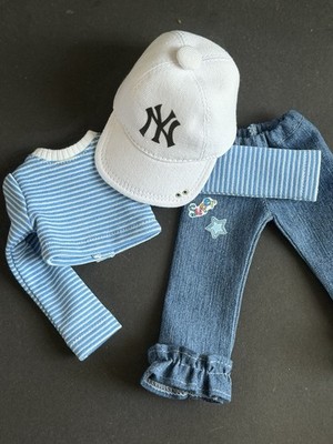 Paola Reina Puppenkleidung Set Cap Streifensweatshirt Jeans Handmade