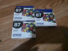 Lot of 3 Genuine Epson 87 Matte Black Ink Cartridges C13T087820 EXPIRED 2017