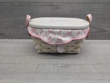 Longaberger 2005 Hope Breasts Cancer Awar. WHITE WASH Basket Li, Liners & Tie On