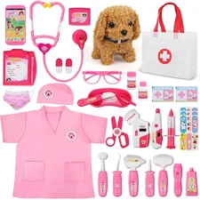 Pet Doctor Kit 33Pcs - Pretend Play Set with Stethoscope, Dog Toy, Gifts for