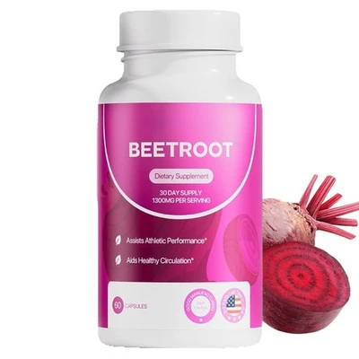 Rosabella Organic Beet Root Powder 1300mg Capsules Supports Blood Pressure 60Ct