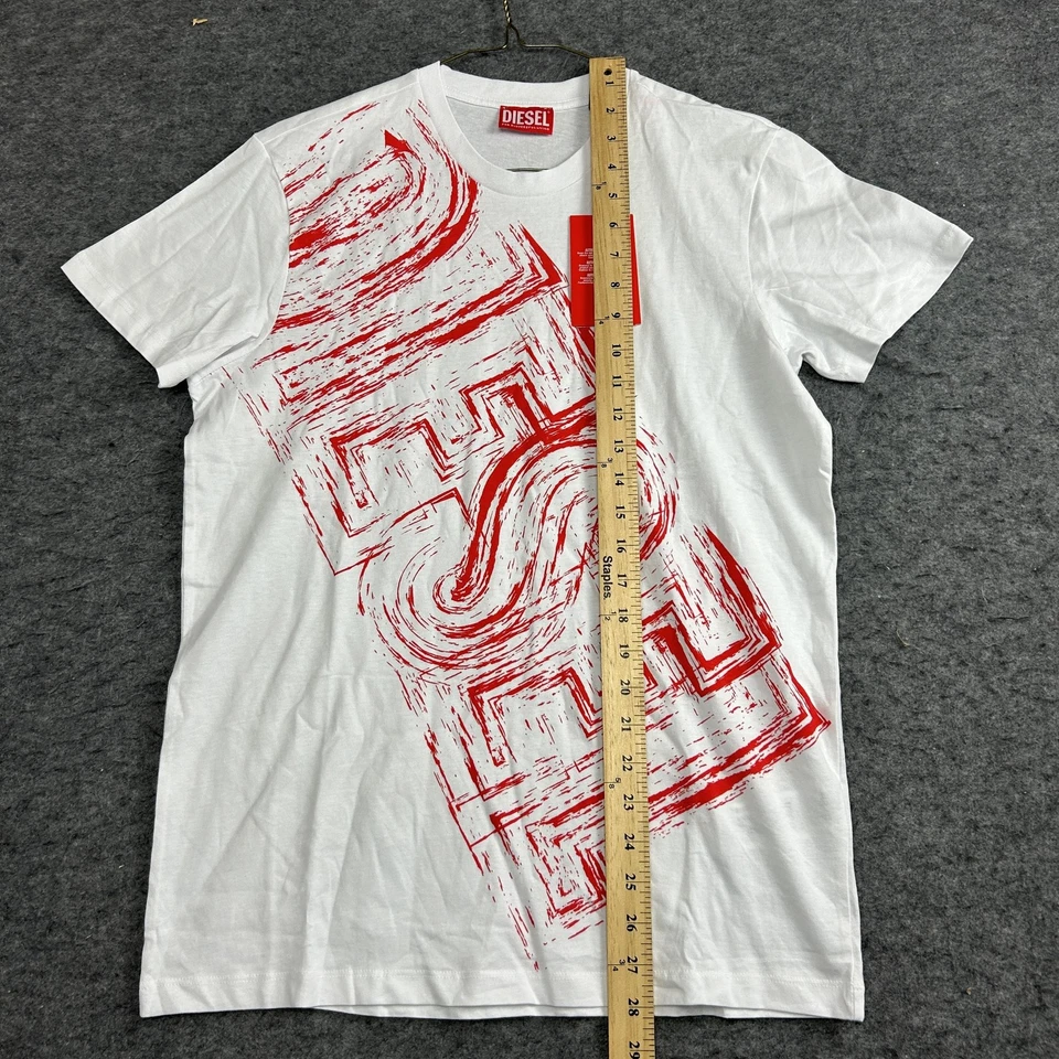 Camiseta Diesel Niño 16Y Blanca Roja Logo Grande Gráfico Cuello Redondo Algodón Nueva con Etiquetas Camiseta Foto 2 de 4