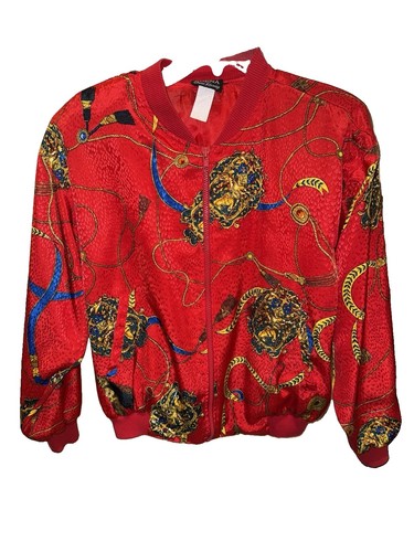 Vintage ERENA by Irene Koeuig Coat of Arms Equestrian Print Bomber Jacket PETITE