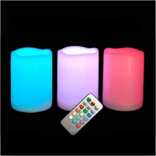 Outdoor Waterproof Color Changing Flameless LED Pillar Candles with Remote Ba...