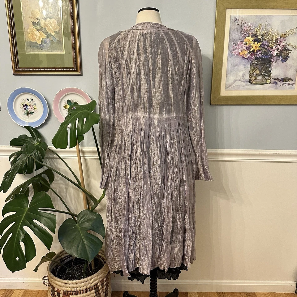 Cárdigan largo plateado vintage 10 abrigo plumero de crepé bruja caprichoso metálico Foto 3 de 4