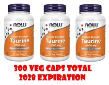 300 Veg Caps 3x100 Now Foods Double Strength Taurine 1000mg Exp 08/2028