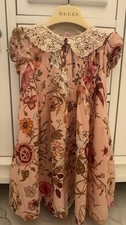 Gucci Girls Pink Floral Dress with Lace Collar | Size 4