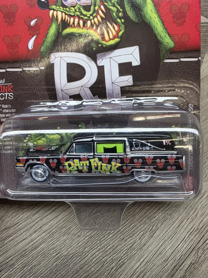 HOBBY EXCLUSIVE RAT FINK BLACK 1966 CADILLAC FUNERAL HEARSE BY JOHNNY LIGHTNING - Image 2 of 3