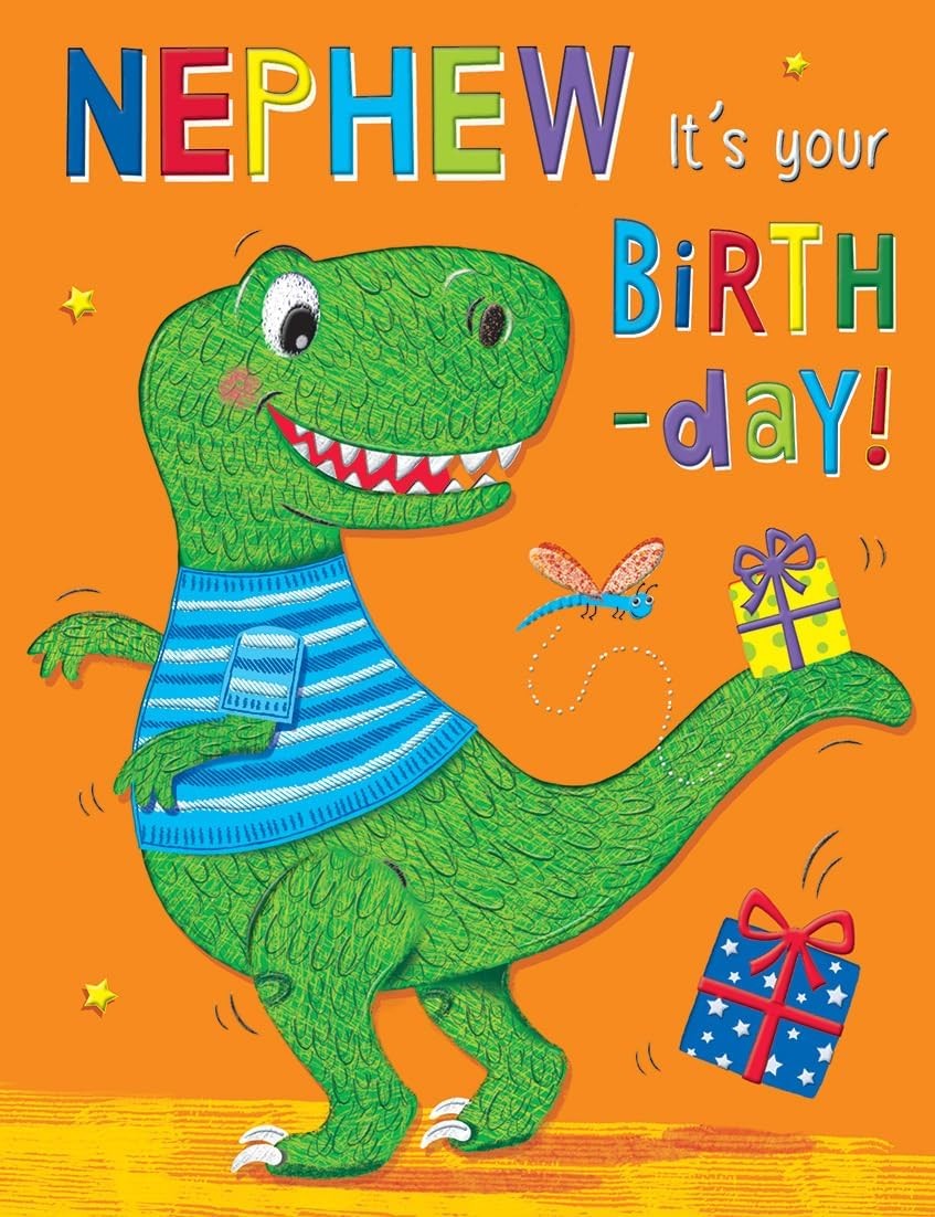 Nephew Birthday Card For Boy. Dinosaur Design, 19x13cm