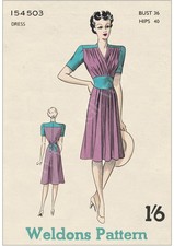 1940's WW2 Surplice Bodice Tea Dress Vintage Sewing Pattern Bust 36