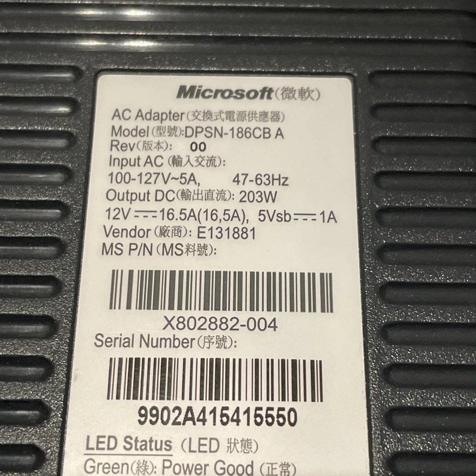 OEM Microsoft Xbox 360 Power Supply AC Adapter DPSN-186CB A & Power Cord Tested - Image 3 of 4