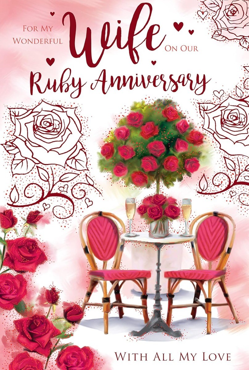 Wife On Our Ruby Anniversary Card. 23x15cm