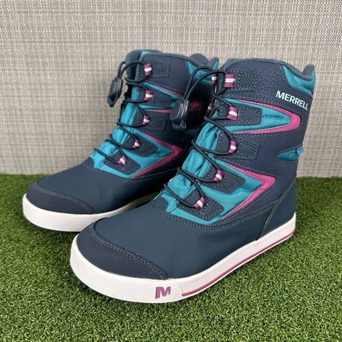 Merrell Kids Snow Bank 3.0 Girls Size 4 Boots Blue Bungee Lace Insulated Winter