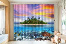3D Ocean Sea Turtle Sunset ZHUA424 Photo Curtain Window Blockout Fabric Amy 2023