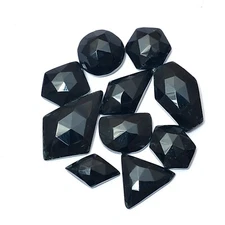 Natural Black Onyx Free Form Fancy Rose Cut Flat Back Loose Gemstones 11mm-23mm 