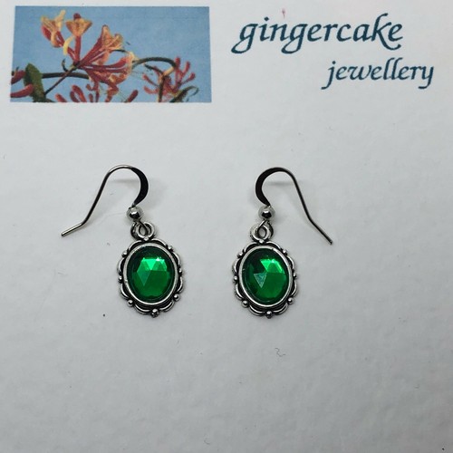 PEQUEÑOS PENDIENTES DE GOTA DE CRISTAL VERDE ESTILO VICTORIANO PL PLATA gancho PARTIDO REAL NL - Imagen 4 de 8