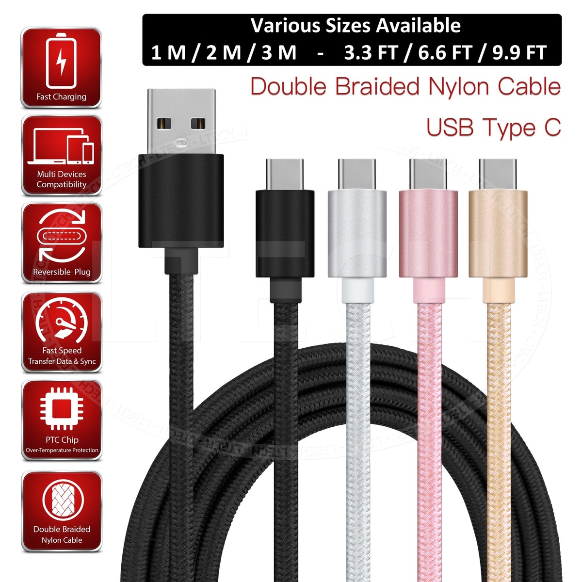 Charging Cable for Honor V6 Charger USB Type C Data Cable Nylon