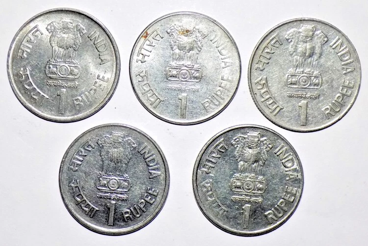 1994 - 2004 - INDIA REPUBLIC 5 FUPEE COMMEMORATIVE 5 STEEL COINS LOT - 5 GRAM EC - Image 2 of 4