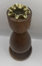 Wood Candlestick Holder Brass Insert Bohemian Mid Century Modern Vintage