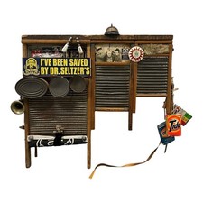 Ancienne planche à laver originale fait main instrument de musique art populaire vintage dés à coudre
