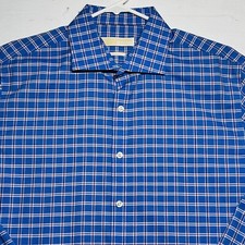 Michael Kors Button Up Shirt Mens 17 34/35 Long Sleeve Blue White Checkered