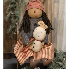 NEW Primitive DOLL MADDIE with SNOWBUDDY SNOWMAN Farmhouse Country 23"Hx8Wx4"D