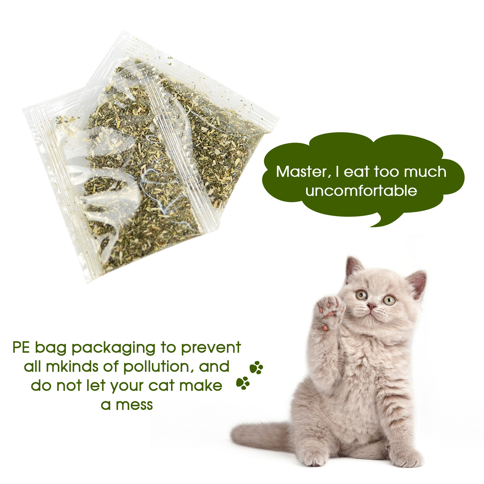 2g Catnip Bag for Cats, PE Bag Refillable Calming Nepeta Cataria for
