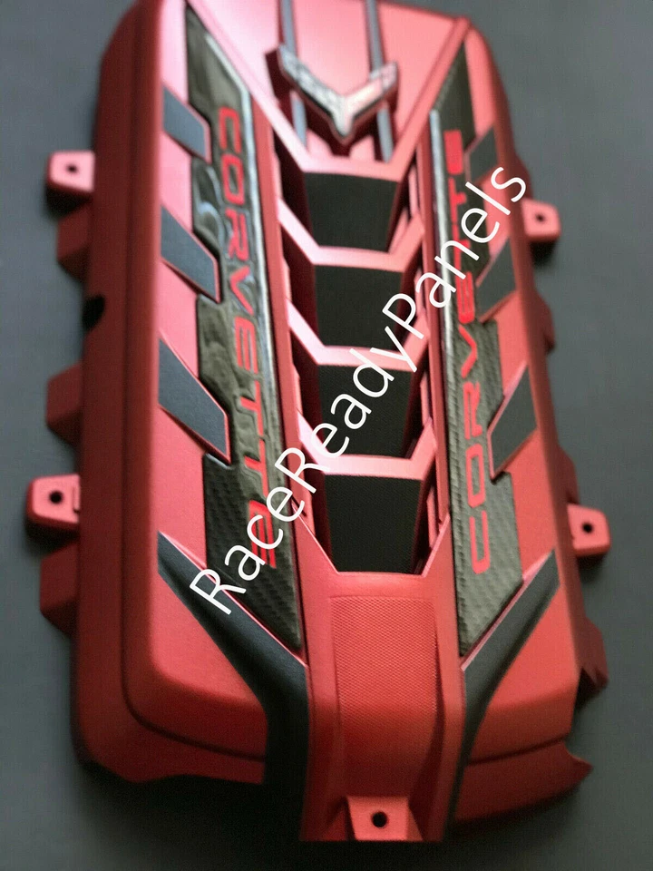 2020 CORVETTE C8 ENGINE COVER  EDGE RED CARBON FLASH CARBON FIBER RAILS - Image 4 of 4