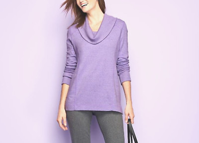 TALBOTS ACTIVE PURPLE LONG SLEEVE DRAPE NECK COTTON PULLOVER TOP PLUS Sz 1X